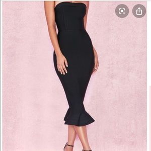 House of cb strapless black fabrizia dress.
